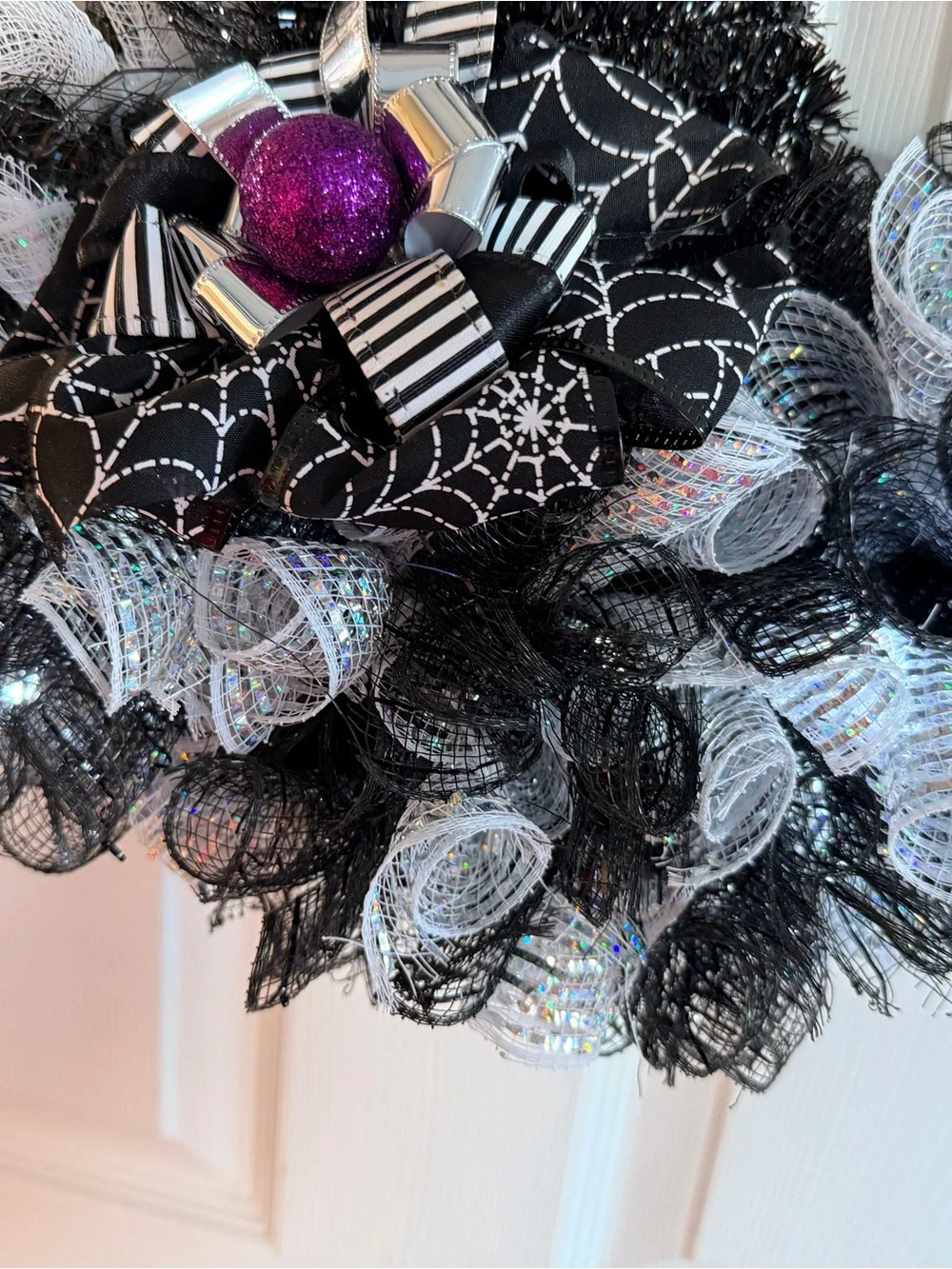 Halloween Witch Hat Wreath Lighted Spider Web Handmade Door Decor 18x18